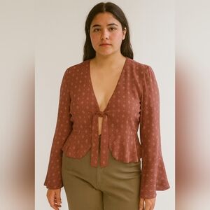 Don't Ask Why Frame‎ Eyelet Tie Front Sheer Cardigan Boho Gypsy Top One Size